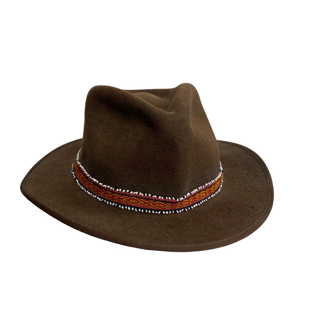 Indiana Jones Brown Wool Beaded Printed Band Fedora Hat